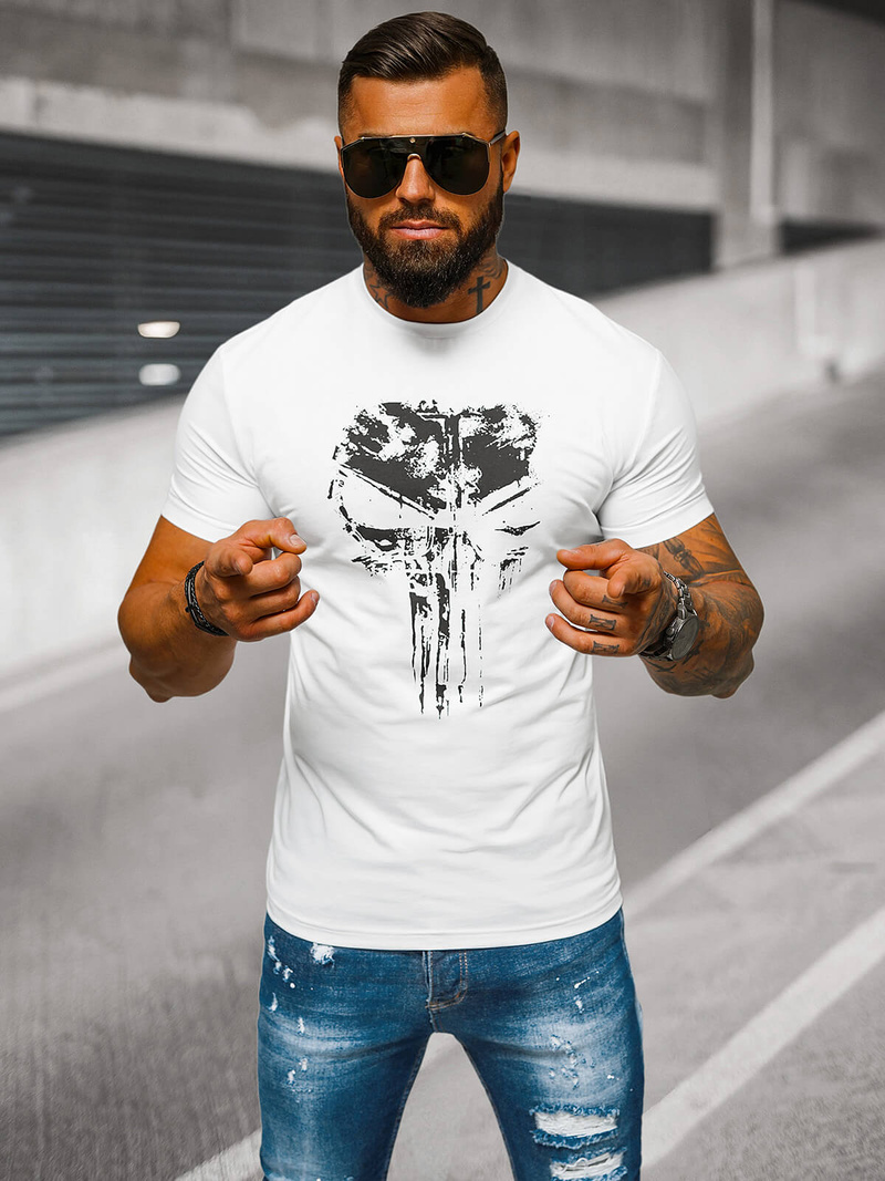 T-shirt męski slim fit biały OZONEE NB/MT3045