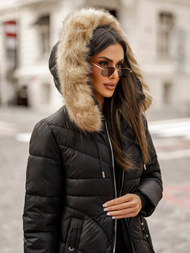 Kurtka zimowa damska z futerkiem czarna OZONEE JS/5M3257/392