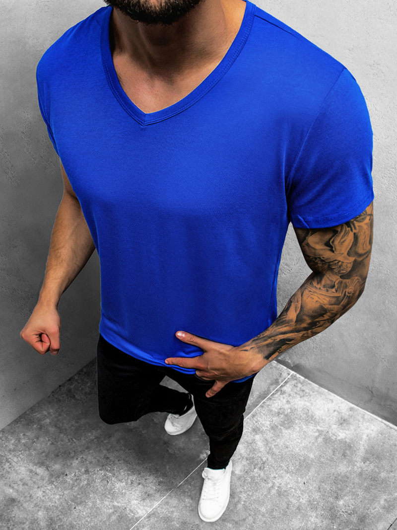 T-Shirt męski bez nadruku niebieski OZONEE JS/712007