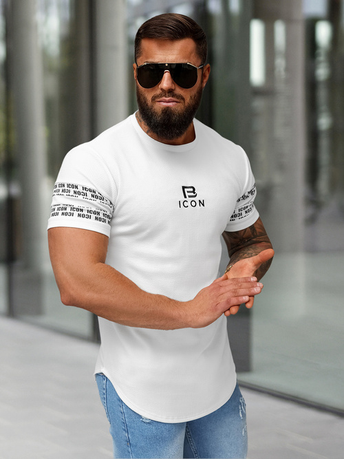 T-shirt męski slim-fit biały OZONEE O/B1213