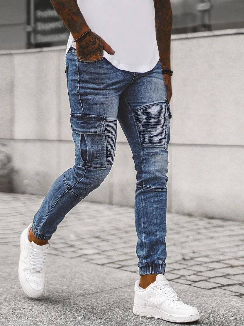 Spodnie jeansowe joggery męskie niebieskie OZONEE NB/MP0092BS