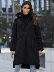 Kurtka zimowa damska długa pikowana czarna OZONEE JS/5M3168/392