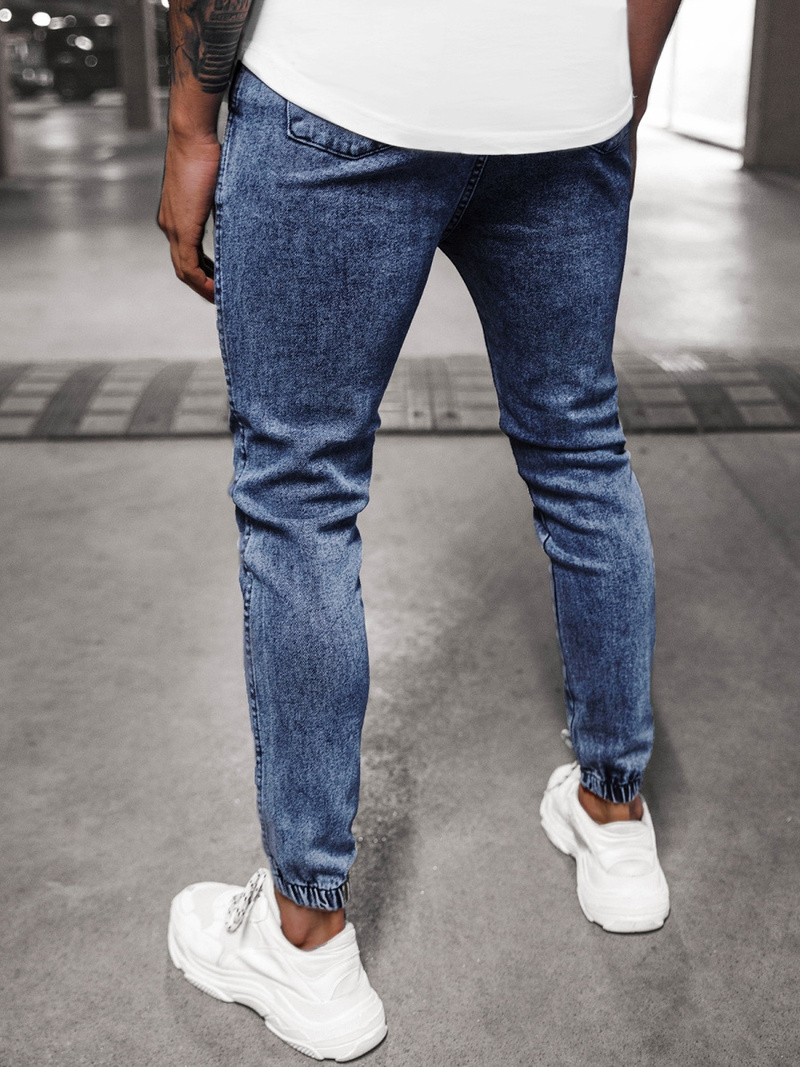 Spodnie jeansowe joggery męskie ciemno-niebieskie OZONEE DJ/5671
