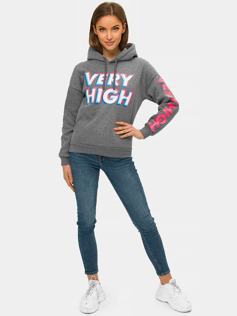 Bluza z kapturem damska grafitowa OZONEE JS/B26012
