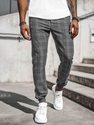 Spodnie męskie chino joggery w kratę grafitowe OZONEE DJ/2290/22Z