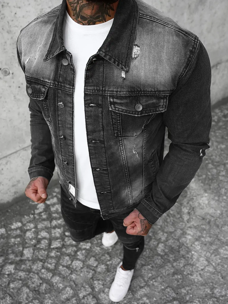 Kurtka męska jeansowa czarna OZONEE NB/MJ500N