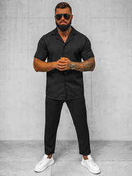 Koszula męska z krótkim rękawem czarna OZONEE O/Y971T