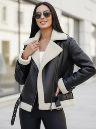 Жіноча шкіряна Kуртка Чорно-Бiла OZONEE JS/11Z8177Z