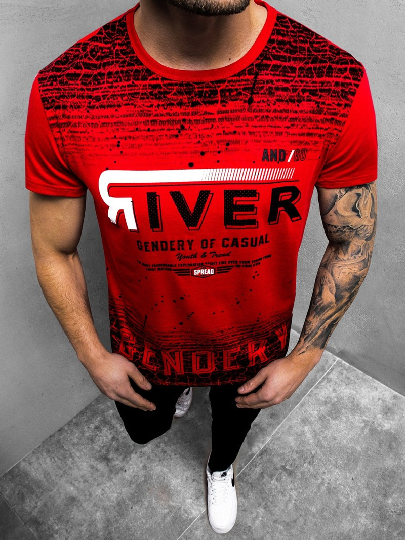 T-Shirt męski czerwony OZONEE JS/SS10960Z