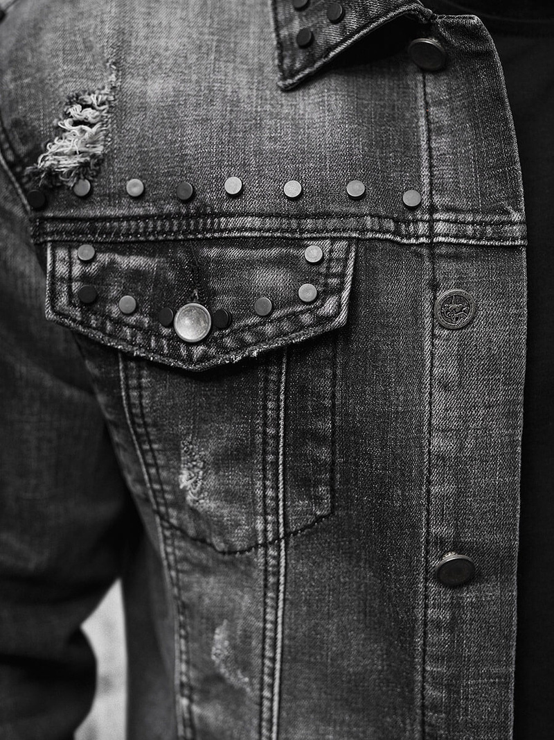 Kurtka męska jeansowa z nitami czarna OZONEE NB/MJ504NZ