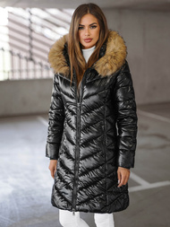 Kurtka zimowa damska długa z futerkiem czarno-brązowa OZONEE JS/16M9100/392BZ