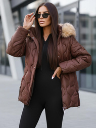 Kurtka zimowa damska z futerkiem czekoladowa OZONEE JS/5M3226/158Z