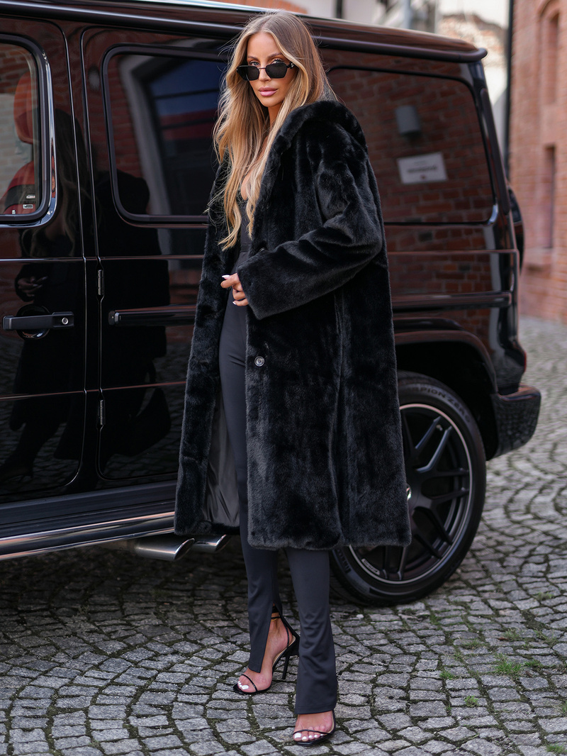 Kurtka zimowa damska długa futrzana czarna OZONEE JS/11Z8250