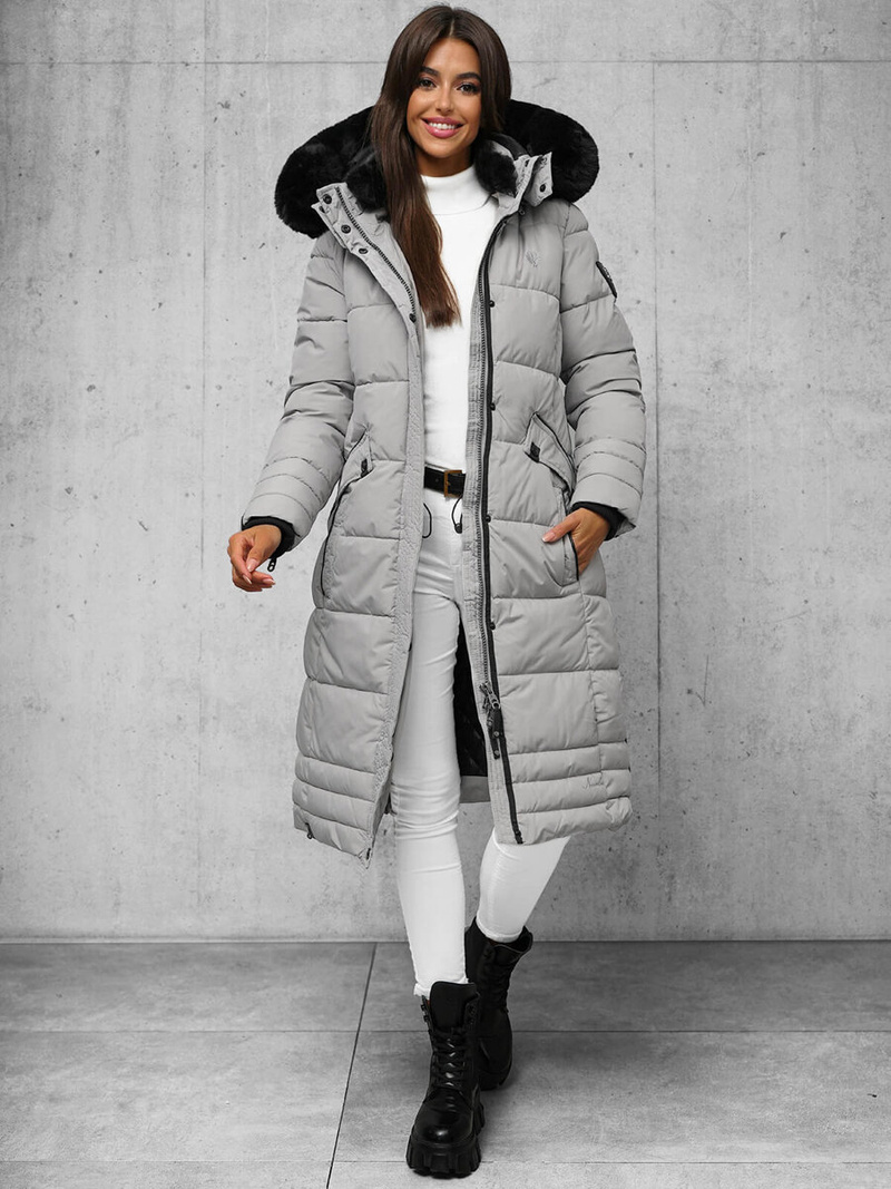 Kurtka zimowa damska długa pikowana szara OZONEE O/W377