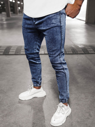Spodnie jeansowe joggery męskie ciemno-niebieskie OZONEE DJ/5671