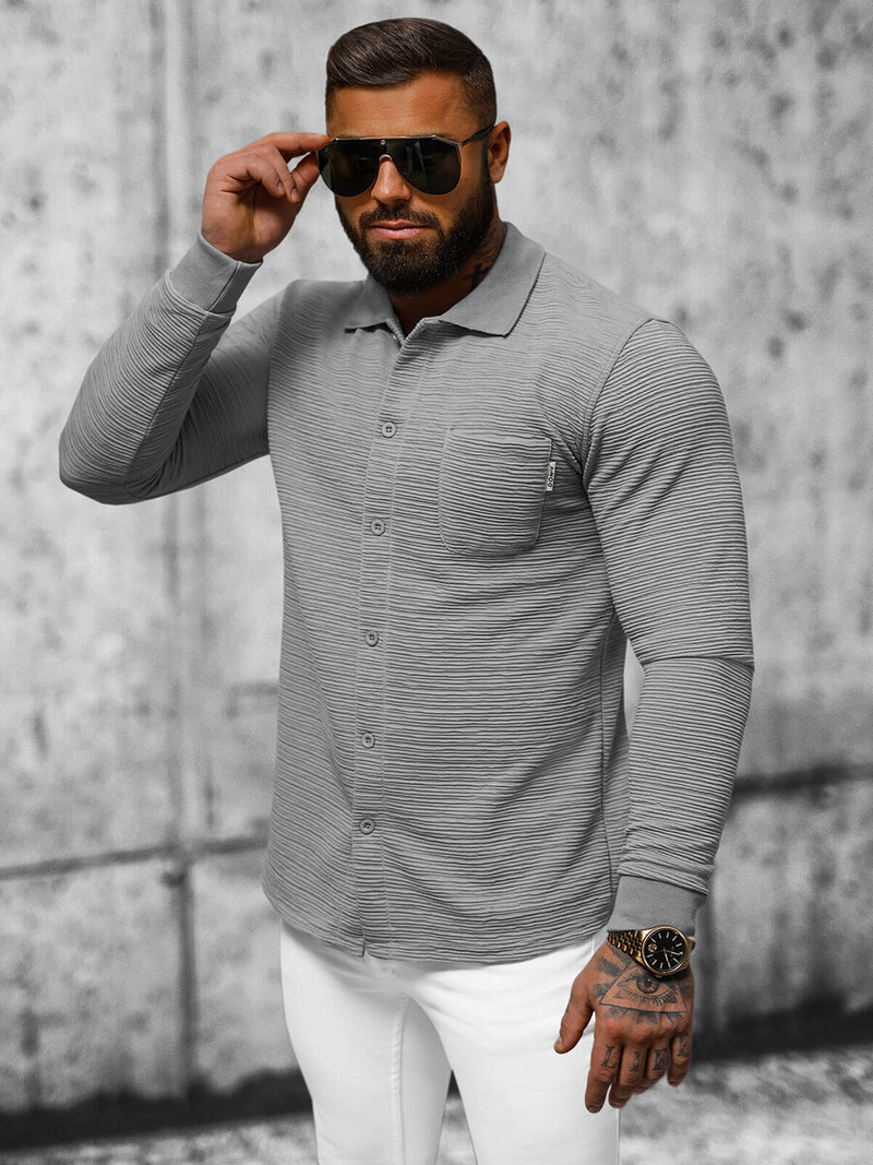 Bluza męska z kołnierzykiem szara OZONEE O/TB2262