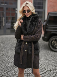 Płaszcz damski z futerkiem czarny OZONEE JS/53M5200/1Z