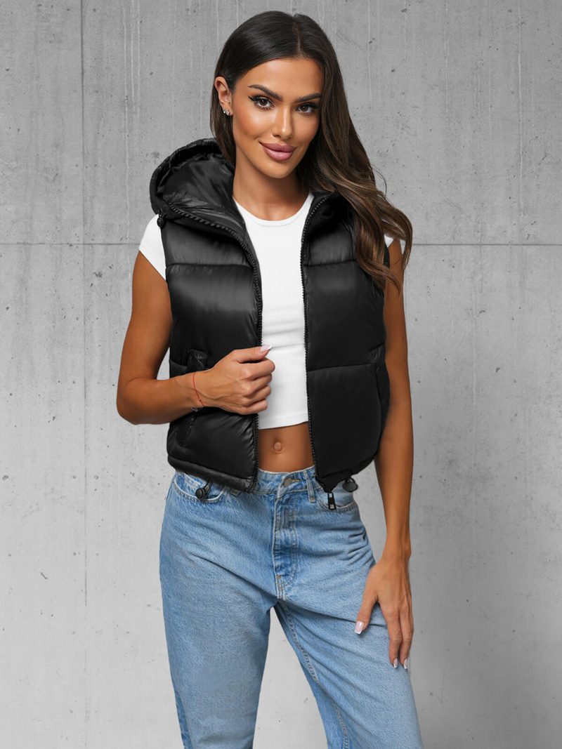 Стьобаний жіночий жилет чорний OZONEE JS/5M3191/392