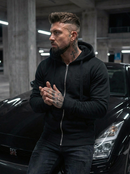 Bluza męska z kapturem rozpinana czarna OZONEE NB/MF2003Z