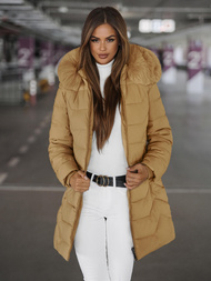 Kurtka zimowa damska długa z futerkiem beżowa OZONEE JS/16M9121/62Z