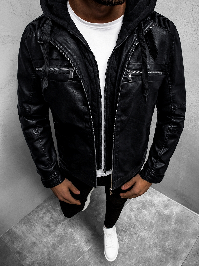 Куртка шкіряна чоловіча Чорна OZONEE JB/JP1171Z