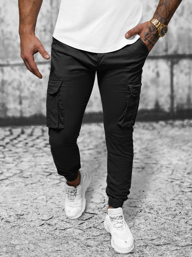 Spodnie męskie chino joggery czarne OZONEE NB/MP0202N