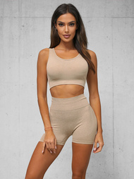 Komplet sportowy dwuczęściowy damski beżowy OZONEE O/SY2323