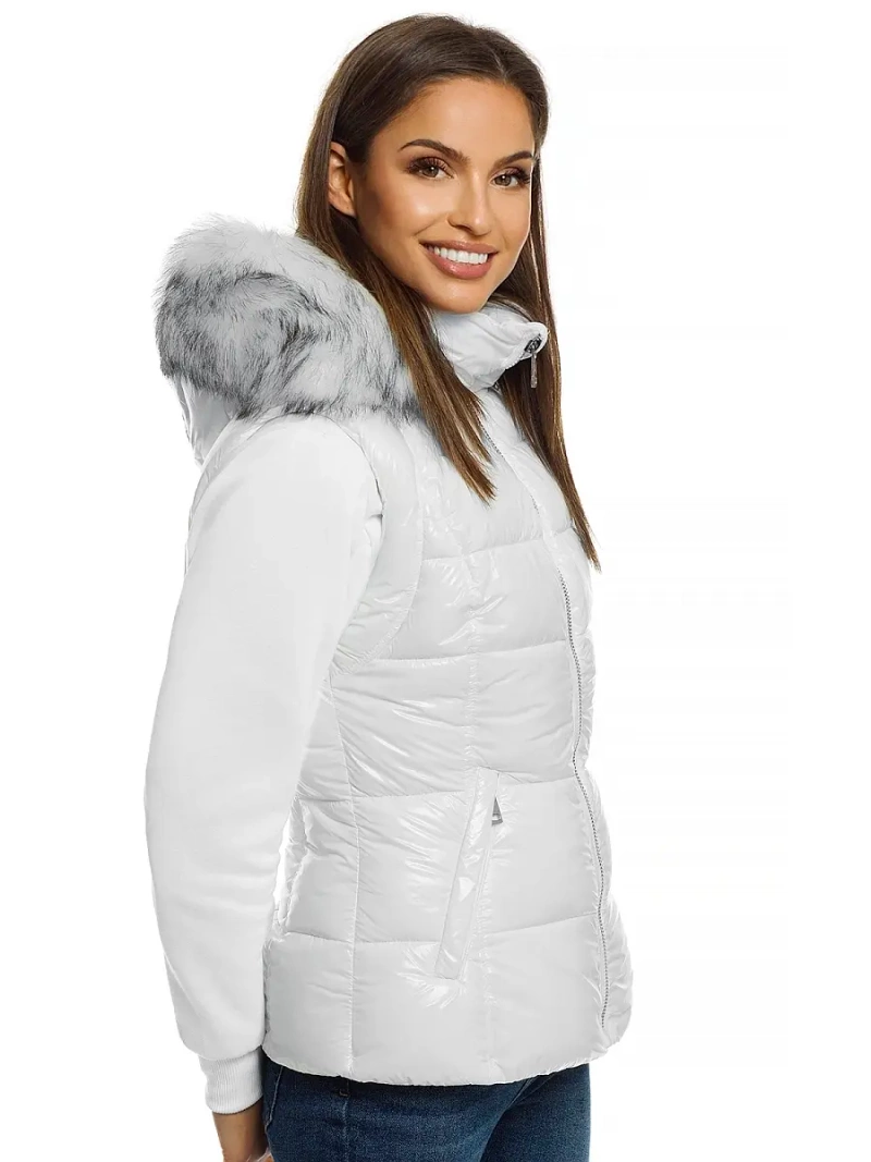 Kamizelka damska pikowana z futerkiem biała OZONEE O/DK027/10