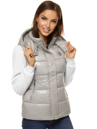 Kamizelka damska pikowana z kapturem szara OZONEE O/SW025/24