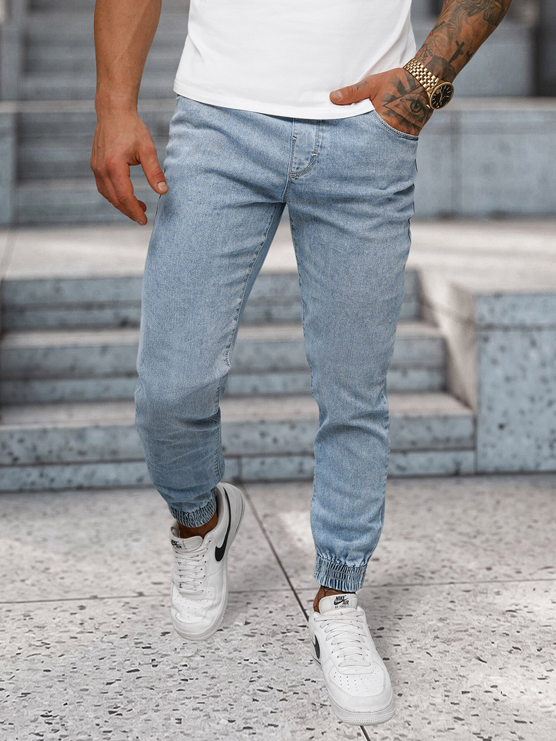 Spodnie jeansowe joggery męskie jasno-niebieskie OZONEE NB/MP0272BC
