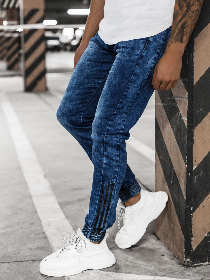 Spodnie jeansowe joggery męskie niebieskie OZONEE DR/TF073