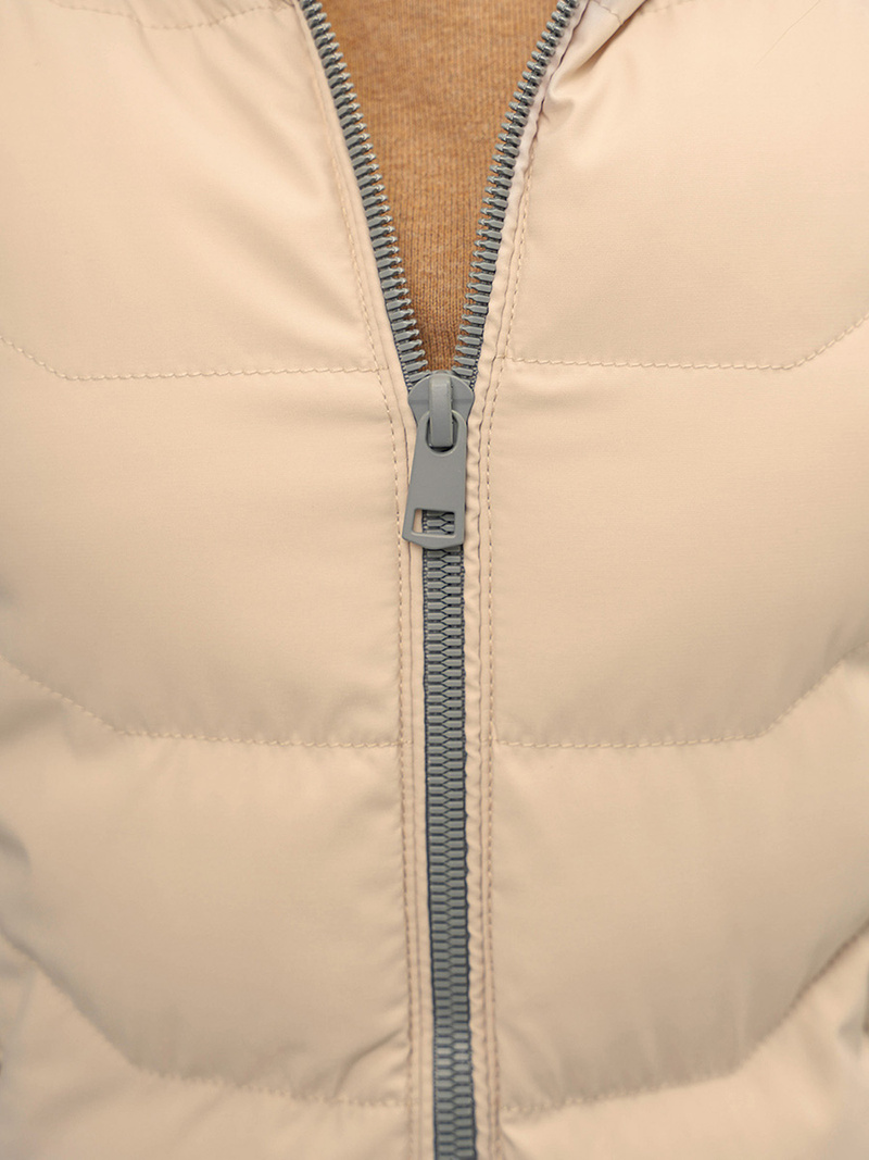 Kamizelka damska długa pikowana z kapturem beżowa OZONEE N/7042