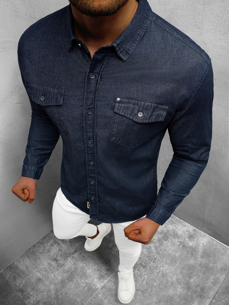 Чоловіча джинсова сорочка Ультрамаринова OZONEE NB/MC706BS