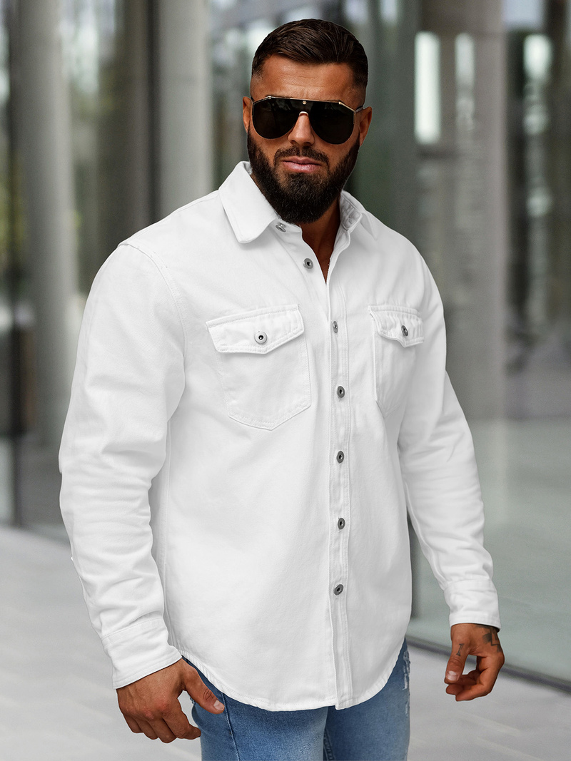 Koszula męska jeansowa biała OZONEE L/CA777/2