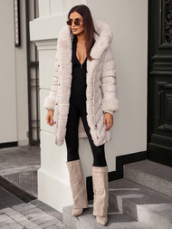 Kurtka zimowa damska długa z futerkiem ecru OZONEE JS/5M3156/254Z