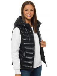 Kamizelka damska pikowana z kapturem czarna OZONEE N/6816/1