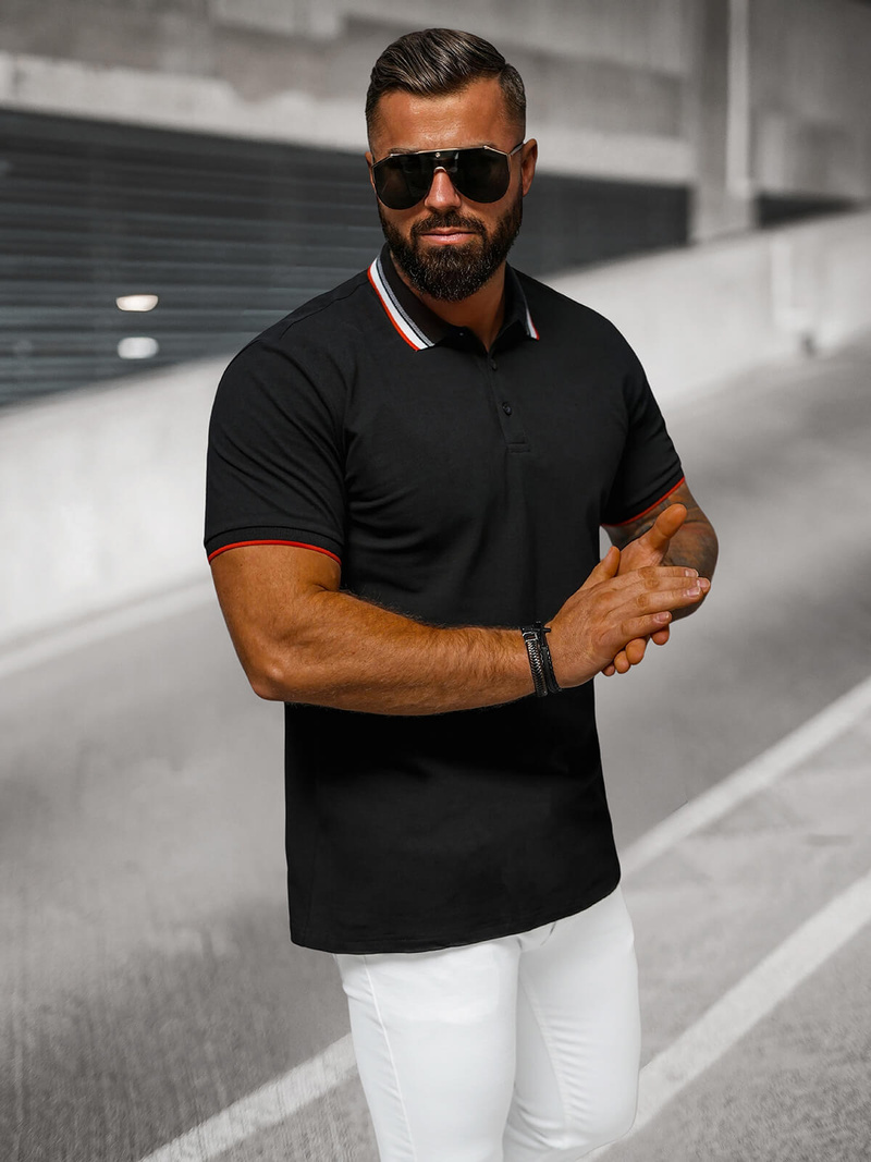 Koszulka męska polo czarna OZONEE O/DA719