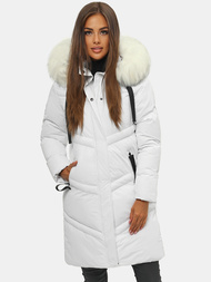 Płaszcz zimowy damski z kapturem biały OZONEE JS/M731/281