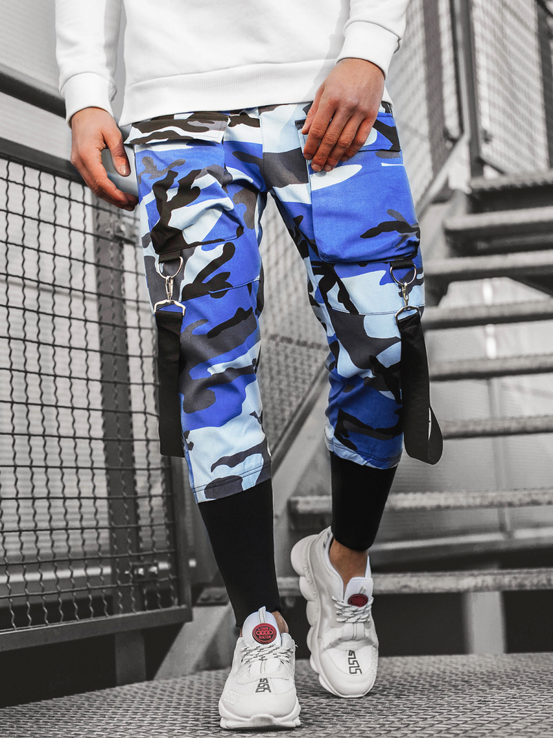 Spodnie męskie chino joggery niebiesko-czarne OZONEE G/11133