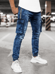 Spodnie jeansowe joggery męskie niebieskie OZONEE O/TF068Z