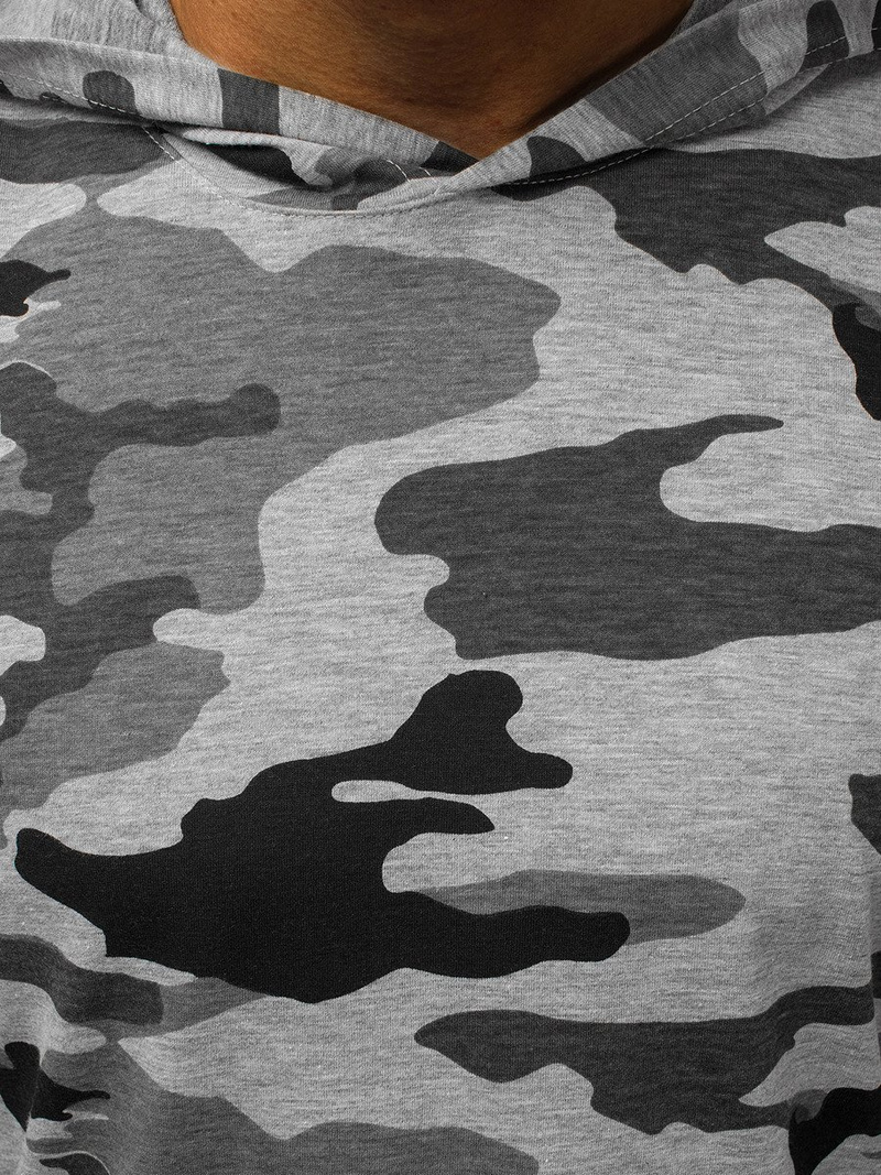 Koszulka bez rękawów z kapturem męska szary-moro OZONEE O/2537