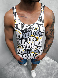 Koszulka bez rękawów męska z nadrukiem biało-czarna OZONEE O/BL106