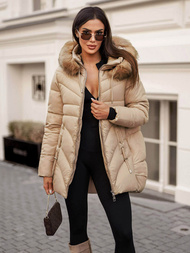 Kurtka zimowa damska z futerkiem beżowa OZONEE JS/5M3257/62
