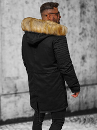 Kurtka zimowa męska parka z futerkiem czarna OZONEE JD/390