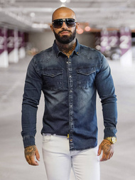 Чоловіча джинсова сорочка tемно-cиня OZONEE O/51411