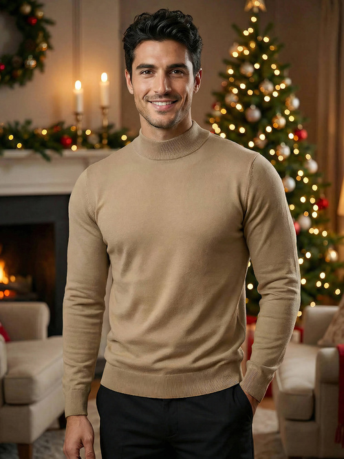 Sweter męski półgolf camelowy OZONEE V/V24503Z