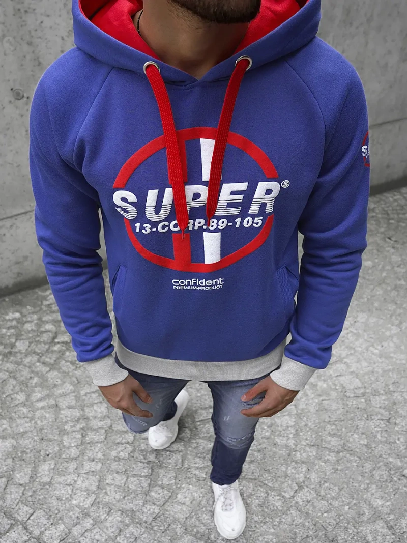 Bluza z kapturem męska niebieska OZONEE JS/X-56