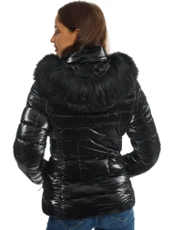 Kurtka zimowa damska z futerkiem czarna OZONEE O/DK030/1