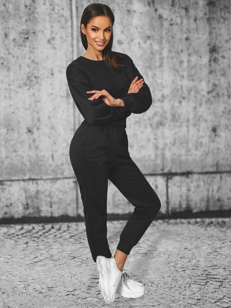 Komplet dresowy oversize dwuczęściowy damski czarny OZONEE JS/8C71/3