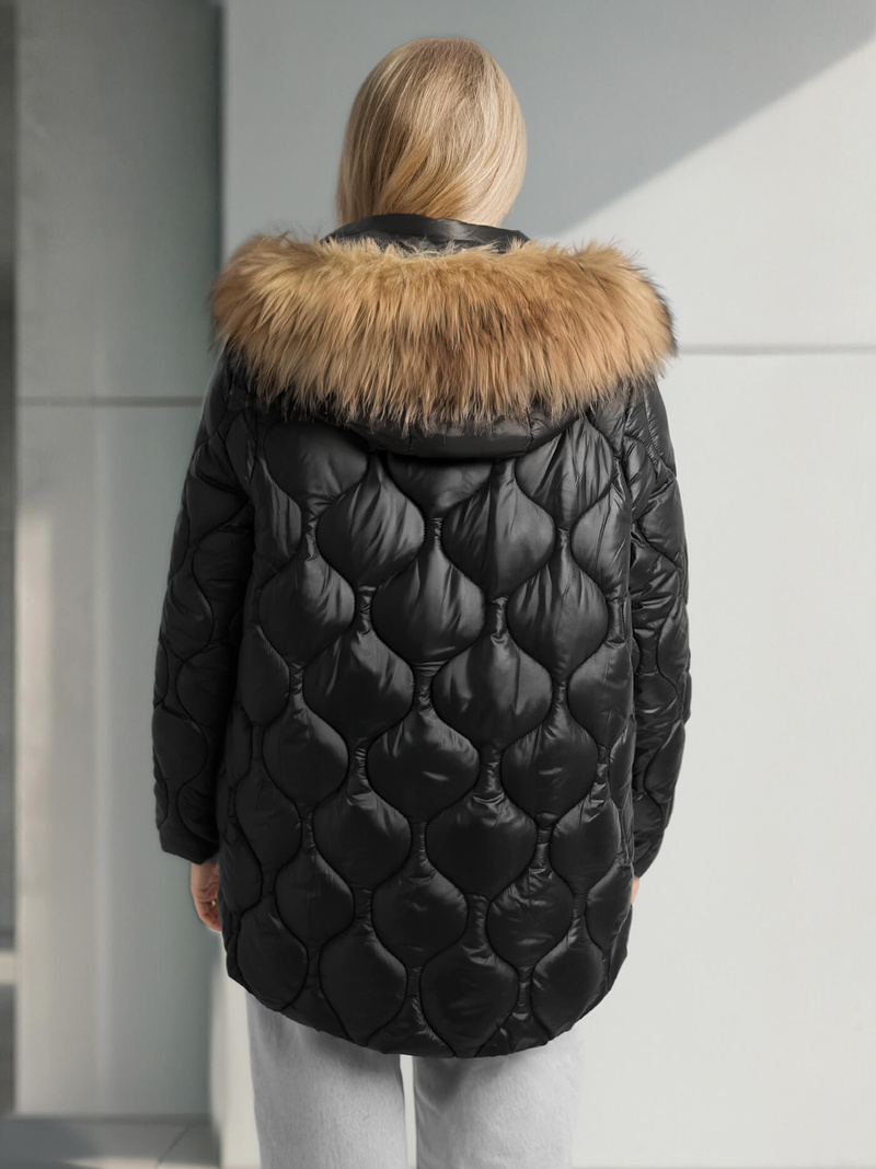 Kurtka zimowa damska z futerkiem czarna OZONEE O/5M3226/392Z